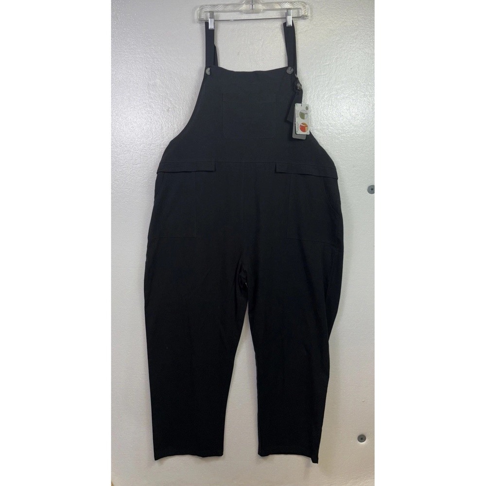 YESNO Bib Overalls Womens 2XL Black Long Adjustable Pockets Loose Jumpsuit